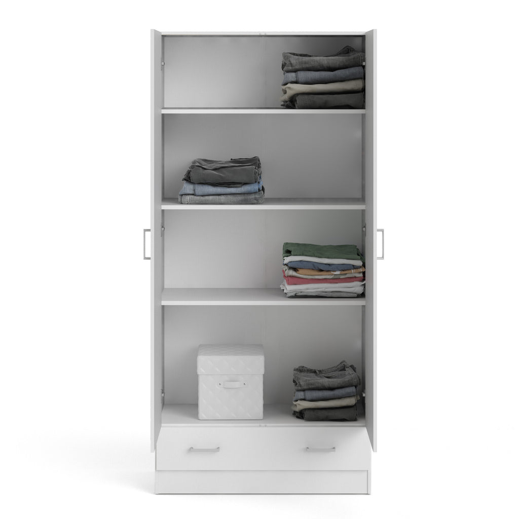 Jupiter Wardrobe with 2 Doors + 1 Drawer in White 1750