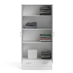 Jupiter Wardrobe with 2 Doors + 1 Drawer in White 1750