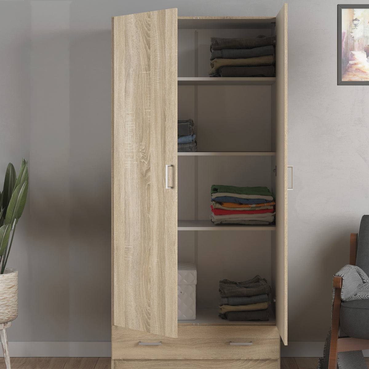 Jupiter Wardrobe with 2 Doors + 1 Drawer in Oak 1750