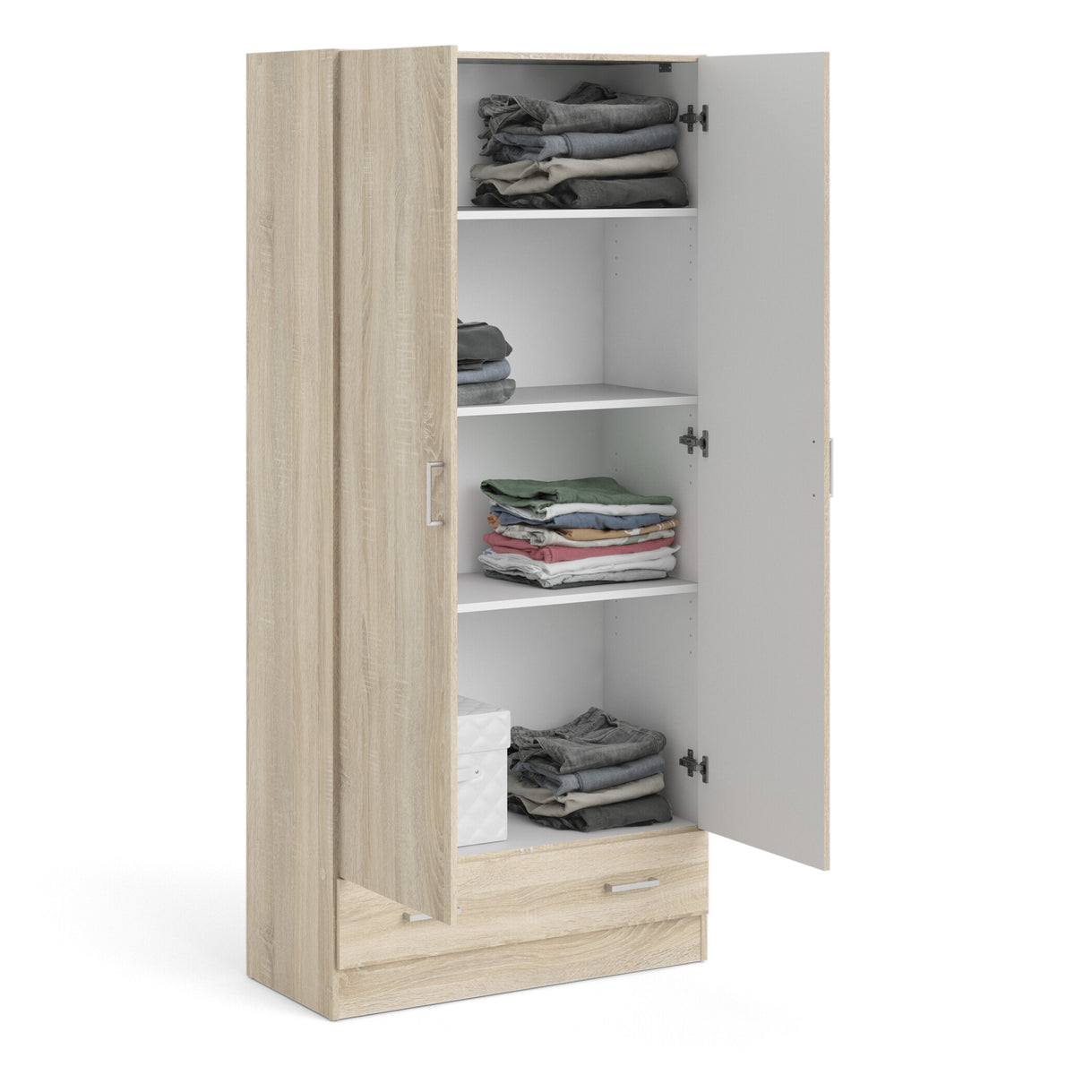 Jupiter Wardrobe with 2 Doors + 1 Drawer in Oak 1750