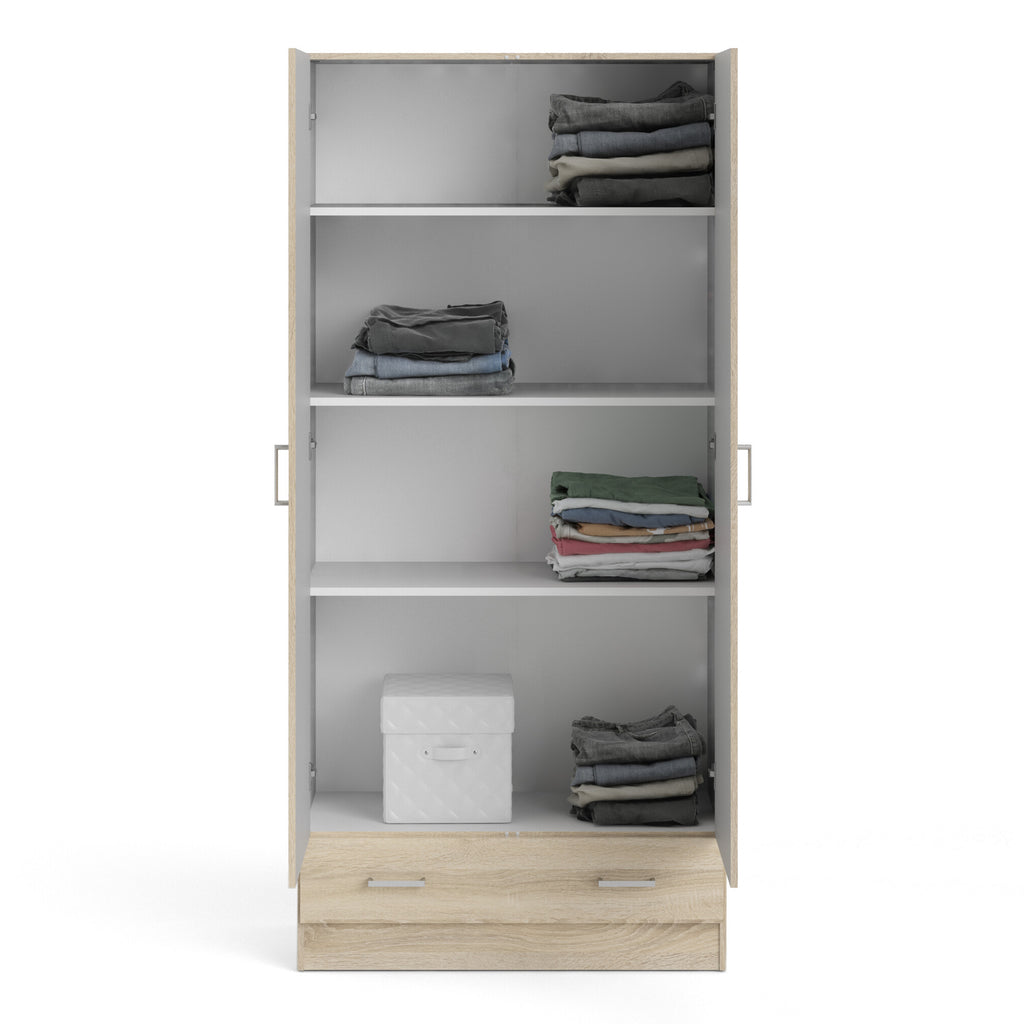 Jupiter Wardrobe with 2 Doors + 1 Drawer in Oak 1750