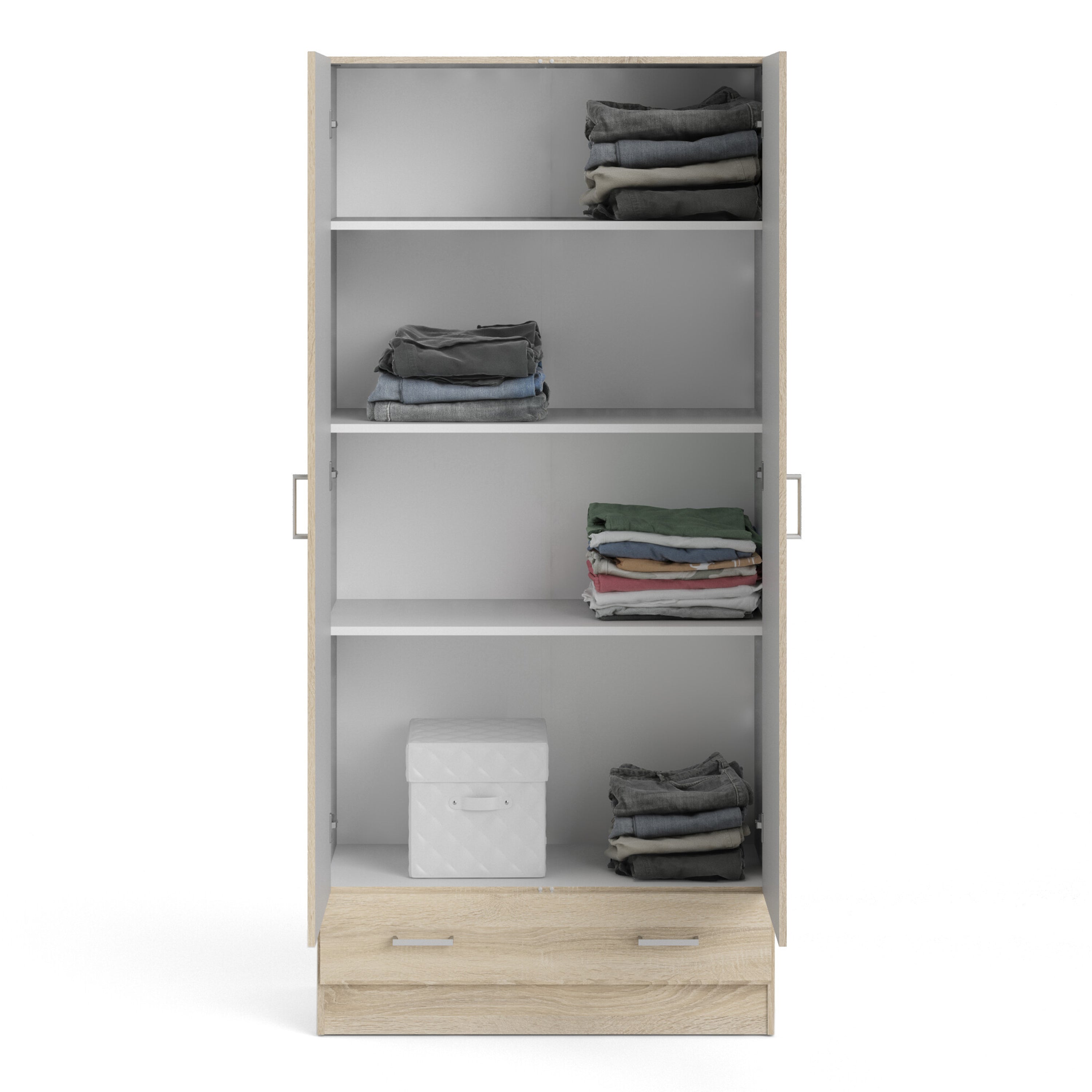 Jupiter Wardrobe with 2 Doors + 1 Drawer in Oak 1750