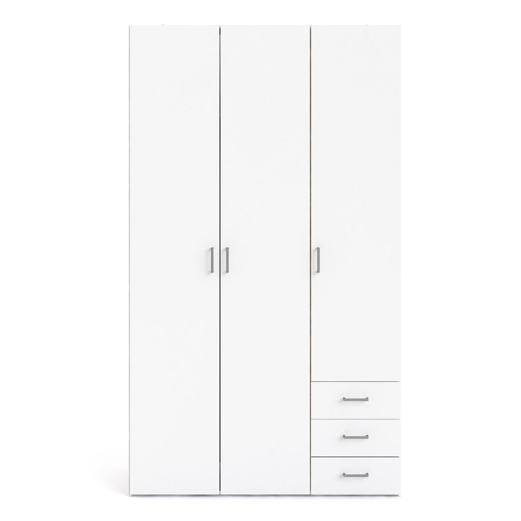 Jupiter Wardrobe 3 Doors 3 Drawers in White 2000