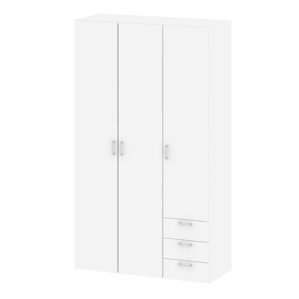 Jupiter Wardrobe 3 Doors 3 Drawers in White 2000