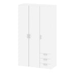 Jupiter Wardrobe 3 Doors 3 Drawers in White 2000