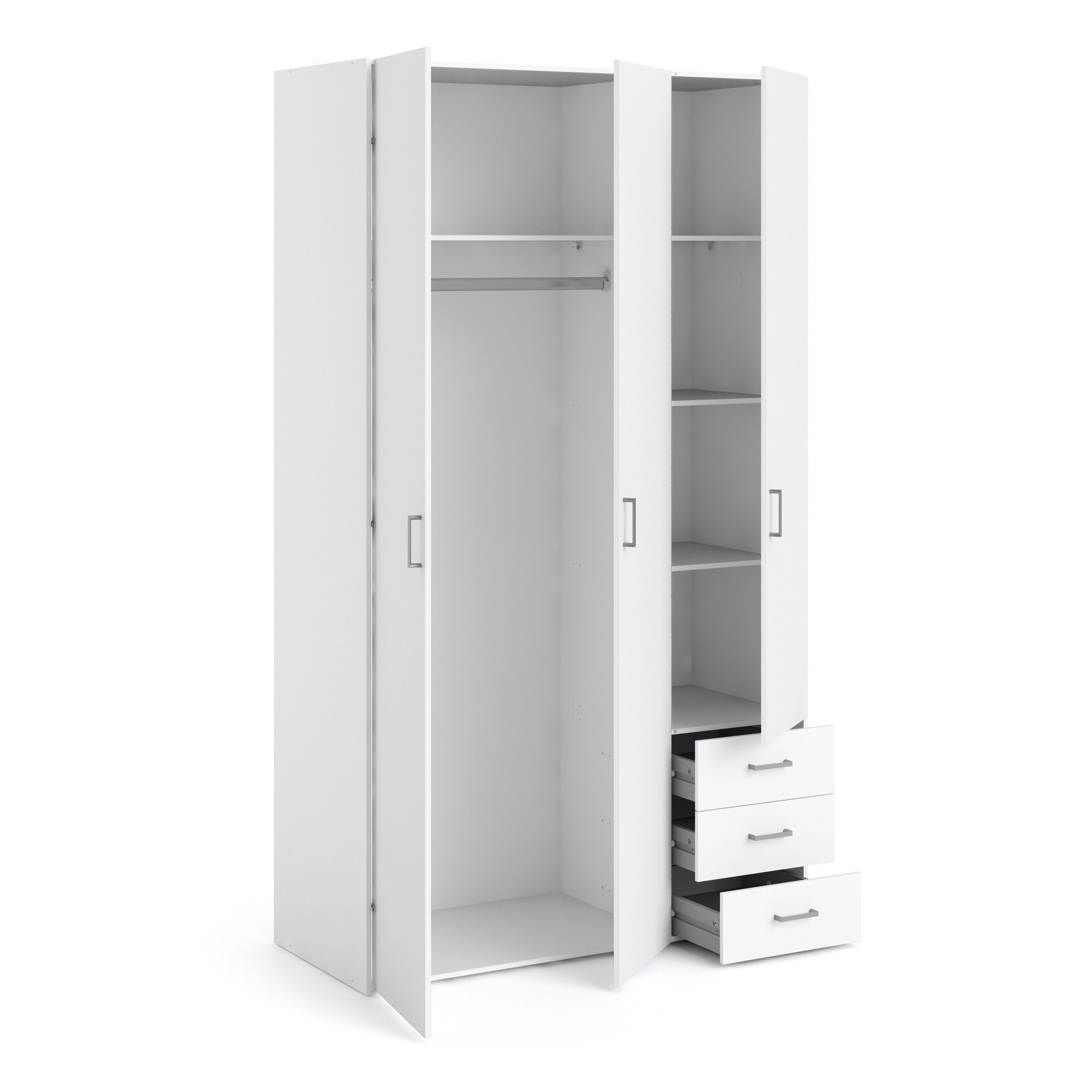 Jupiter Wardrobe 3 Doors 3 Drawers in White 2000