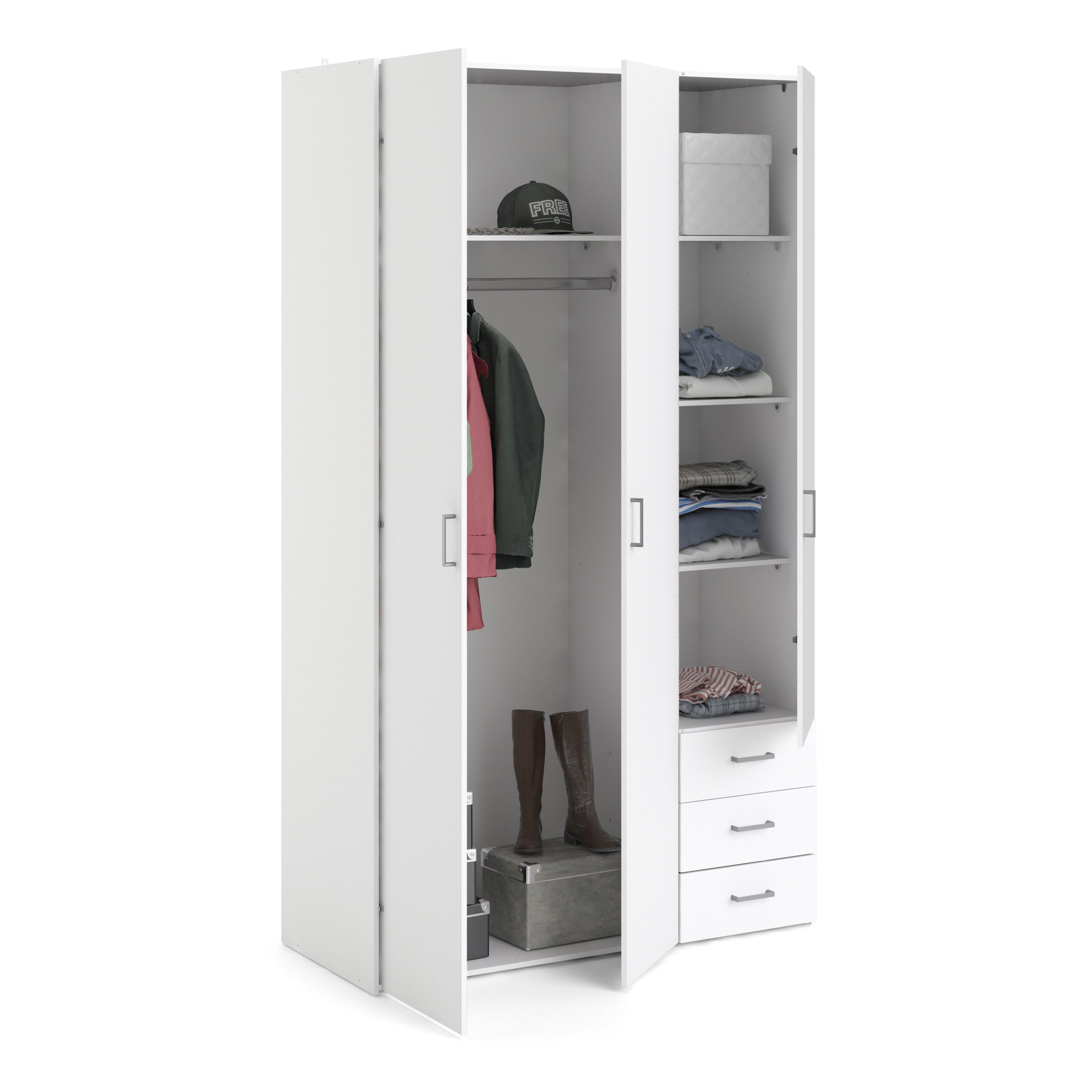 Jupiter Wardrobe 3 Doors 3 Drawers in White 2000