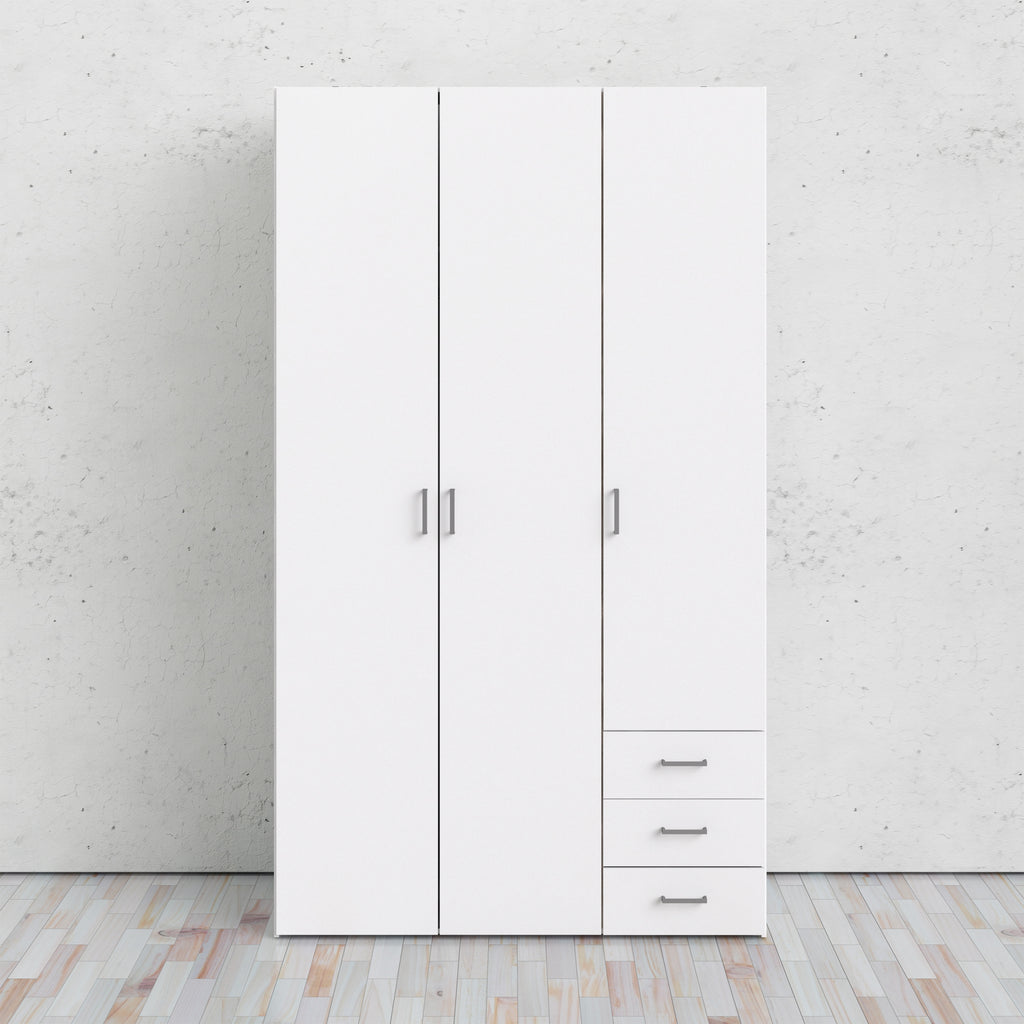 Jupiter Wardrobe 3 Doors 3 Drawers in White 2000