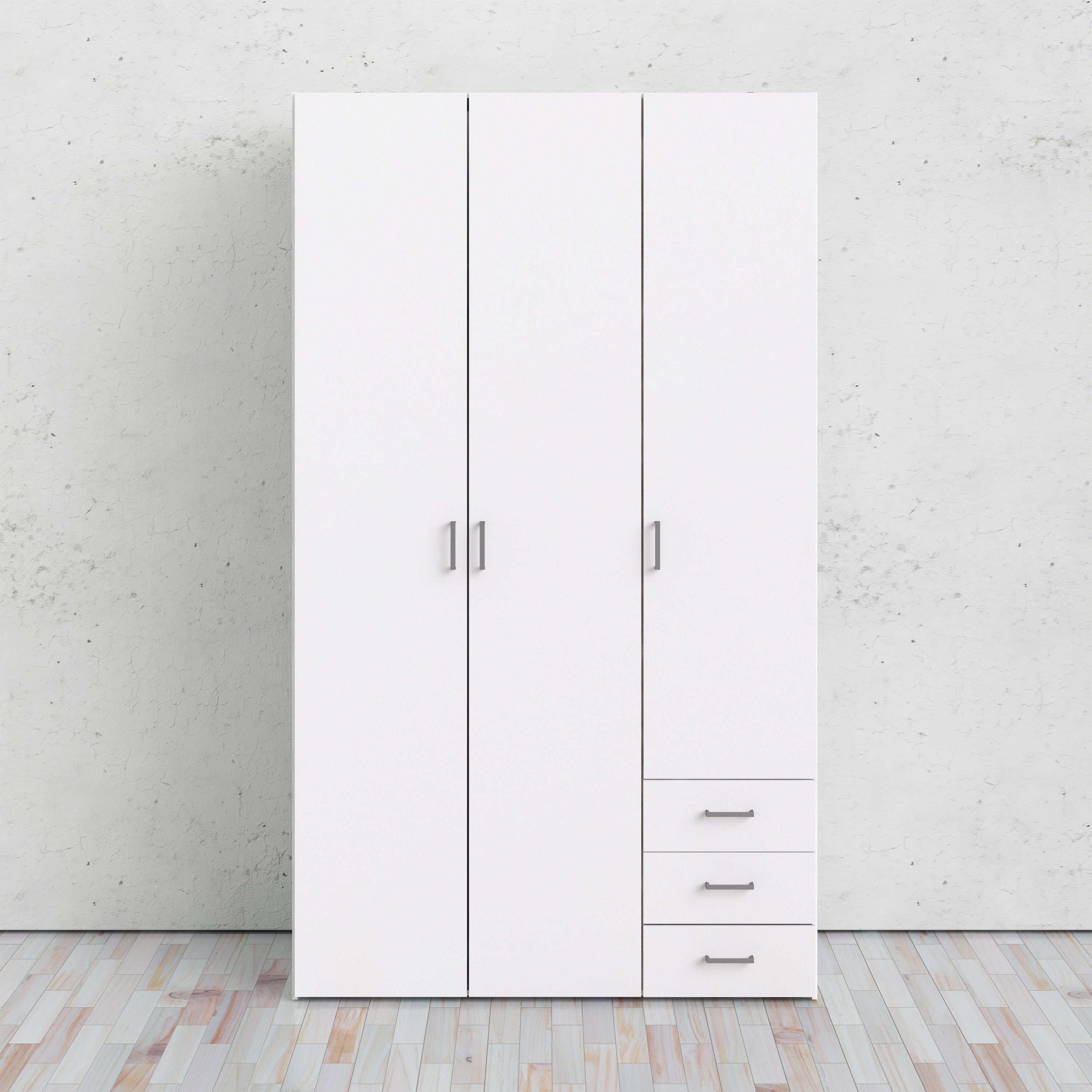 Jupiter Wardrobe 3 Doors 3 Drawers in White 2000