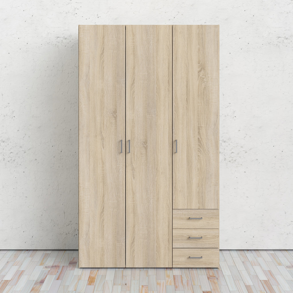 Jupiter Wardrobe 3 Doors 3 Drawers in Oak 2000