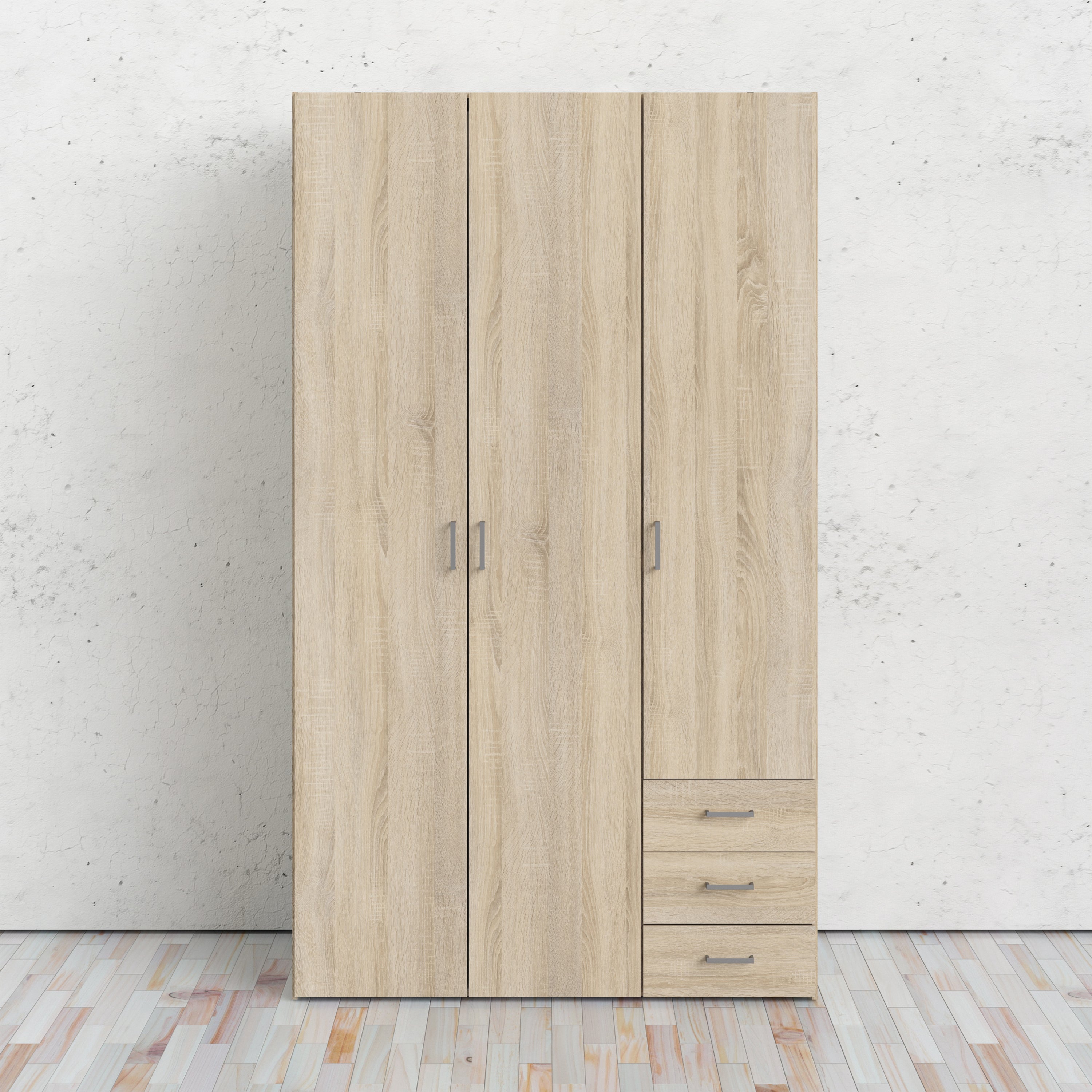 Jupiter Wardrobe 3 Doors 3 Drawers in Oak 2000