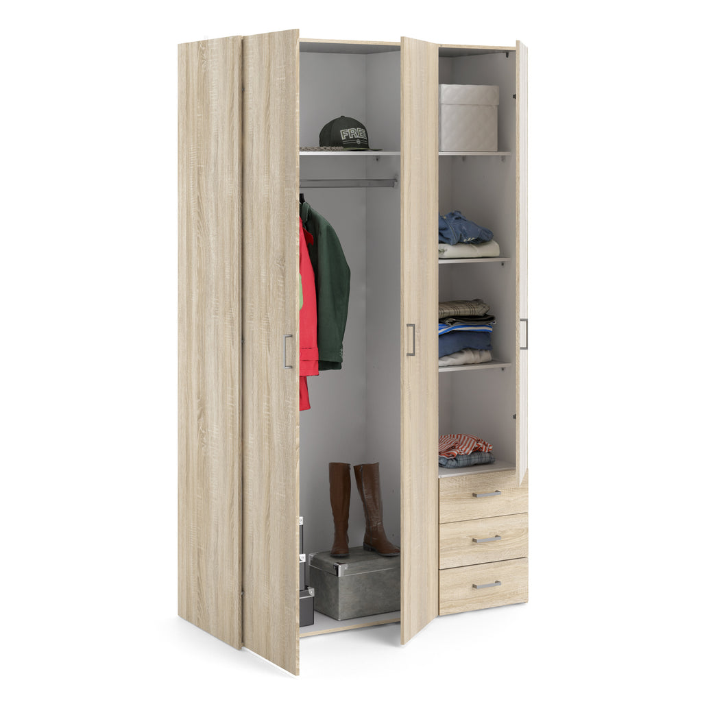 Jupiter Wardrobe 3 Doors 3 Drawers in Oak 2000