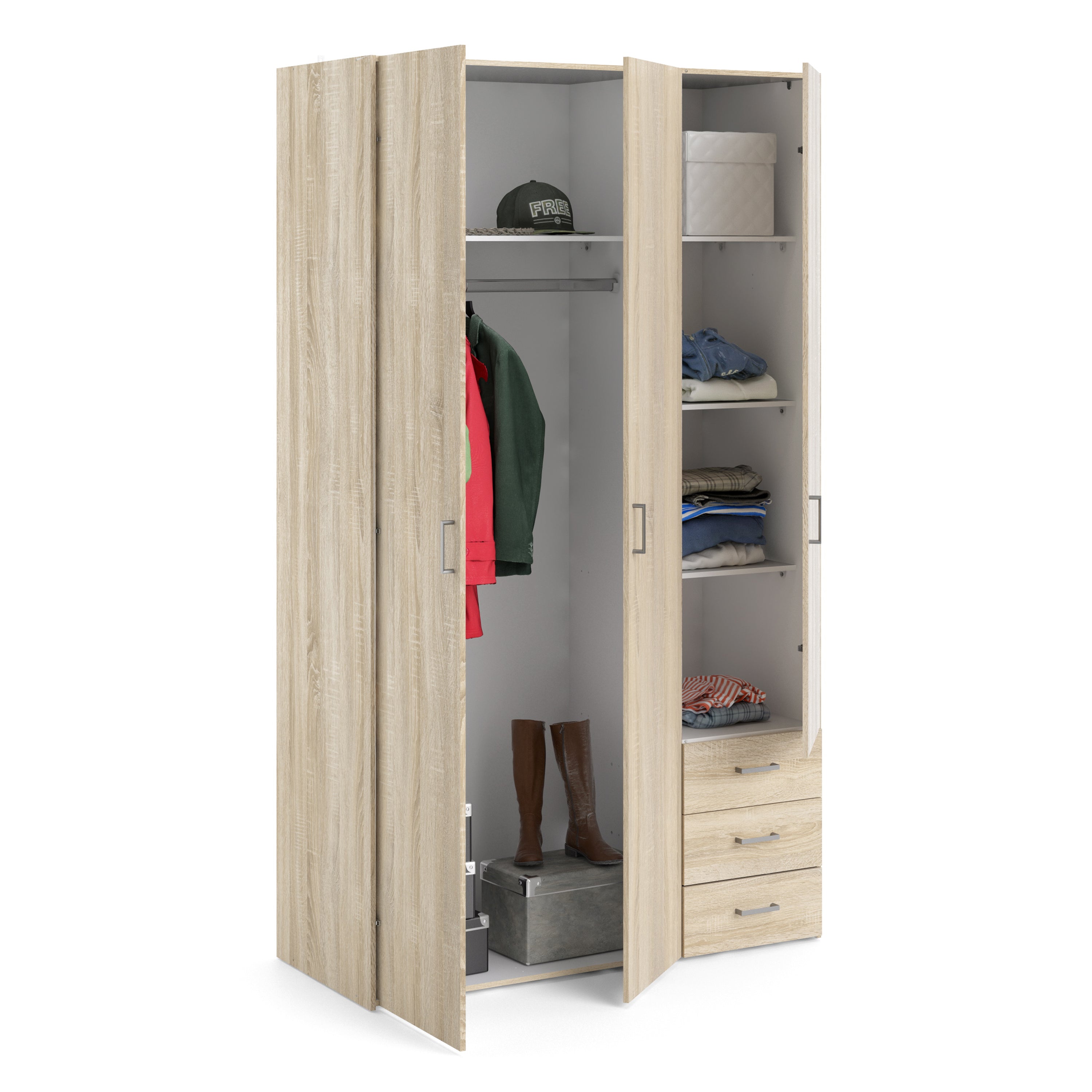 Jupiter Wardrobe 3 Doors 3 Drawers in Oak 2000