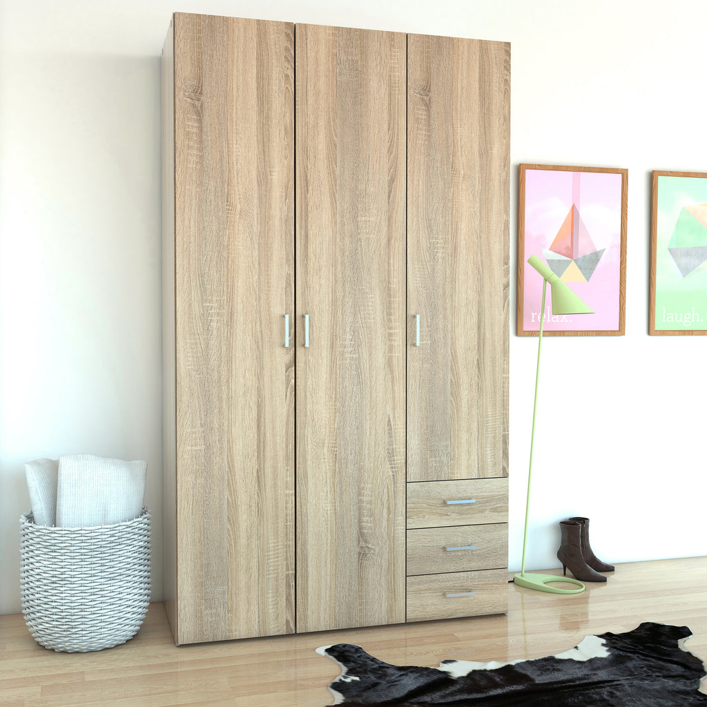 Jupiter Wardrobe 3 Doors 3 Drawers in Oak 2000