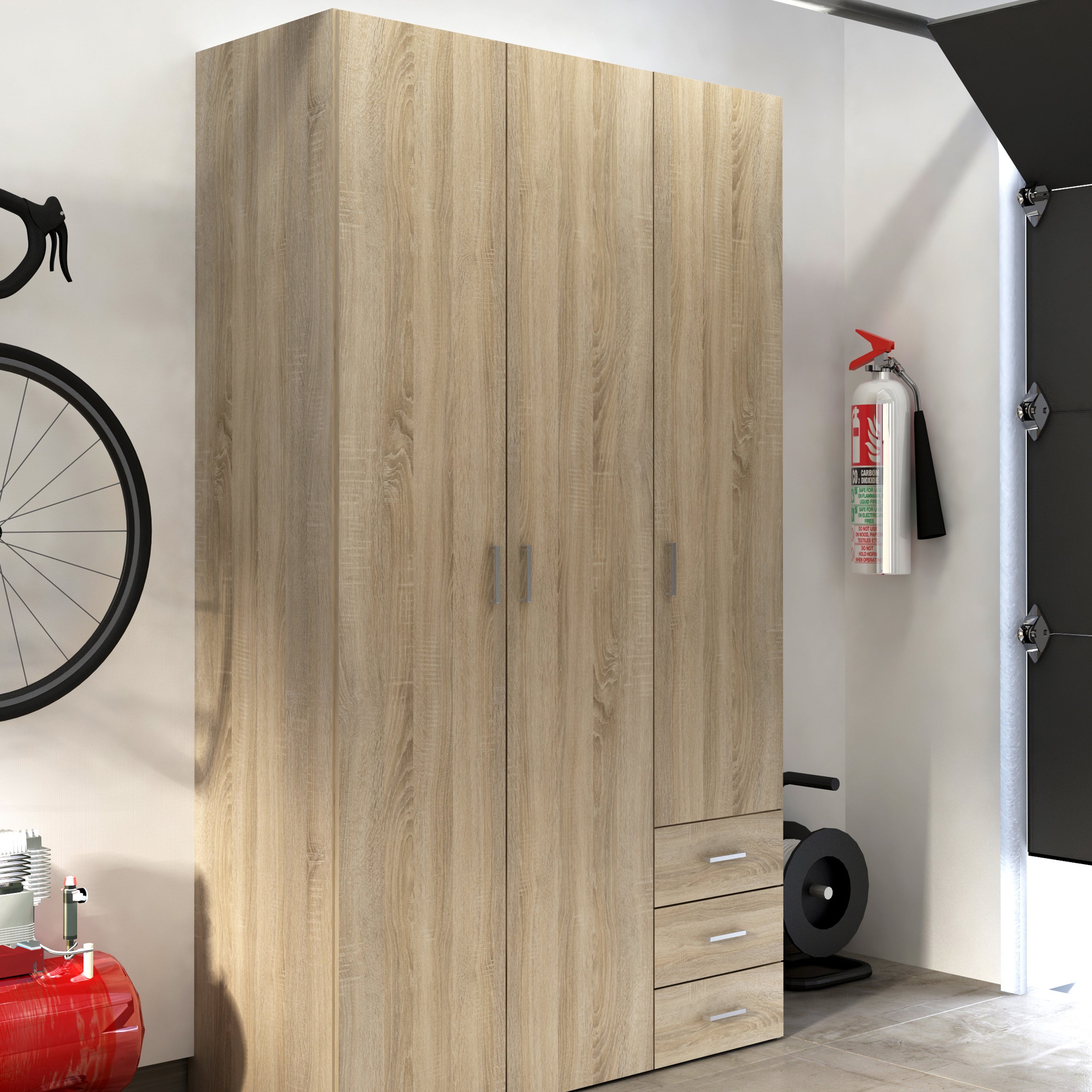 Jupiter Wardrobe 3 Doors 3 Drawers in Oak 2000