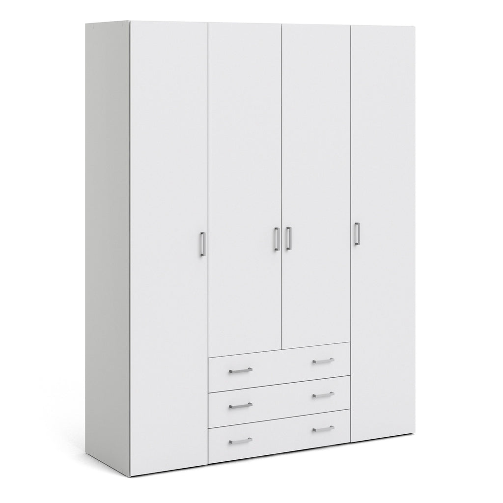Jupiter Wardrobe 4 Doors 3 Drawers in White 2000