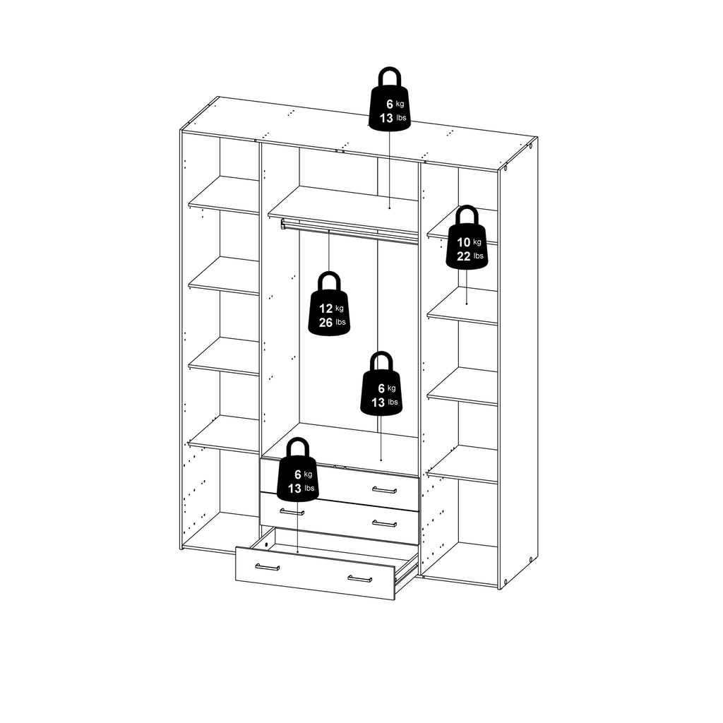 Jupiter Wardrobe 4 Doors 3 Drawers in White 2000