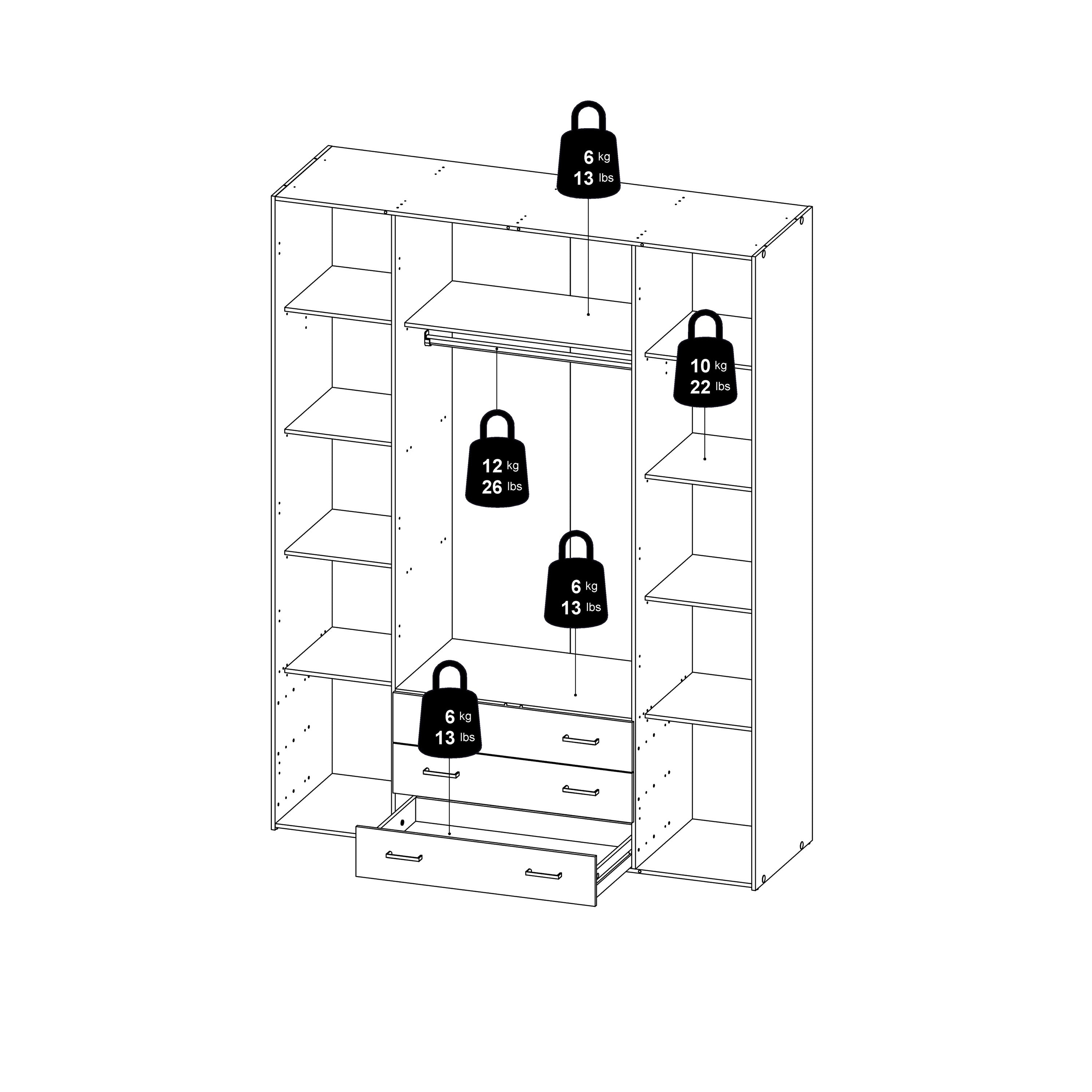Jupiter Wardrobe 4 Doors 3 Drawers in White 2000
