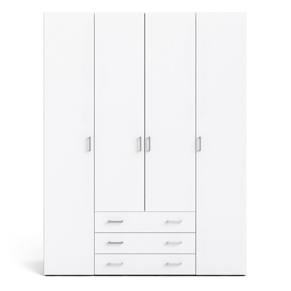 Jupiter Wardrobe 4 Doors 3 Drawers in White 2000