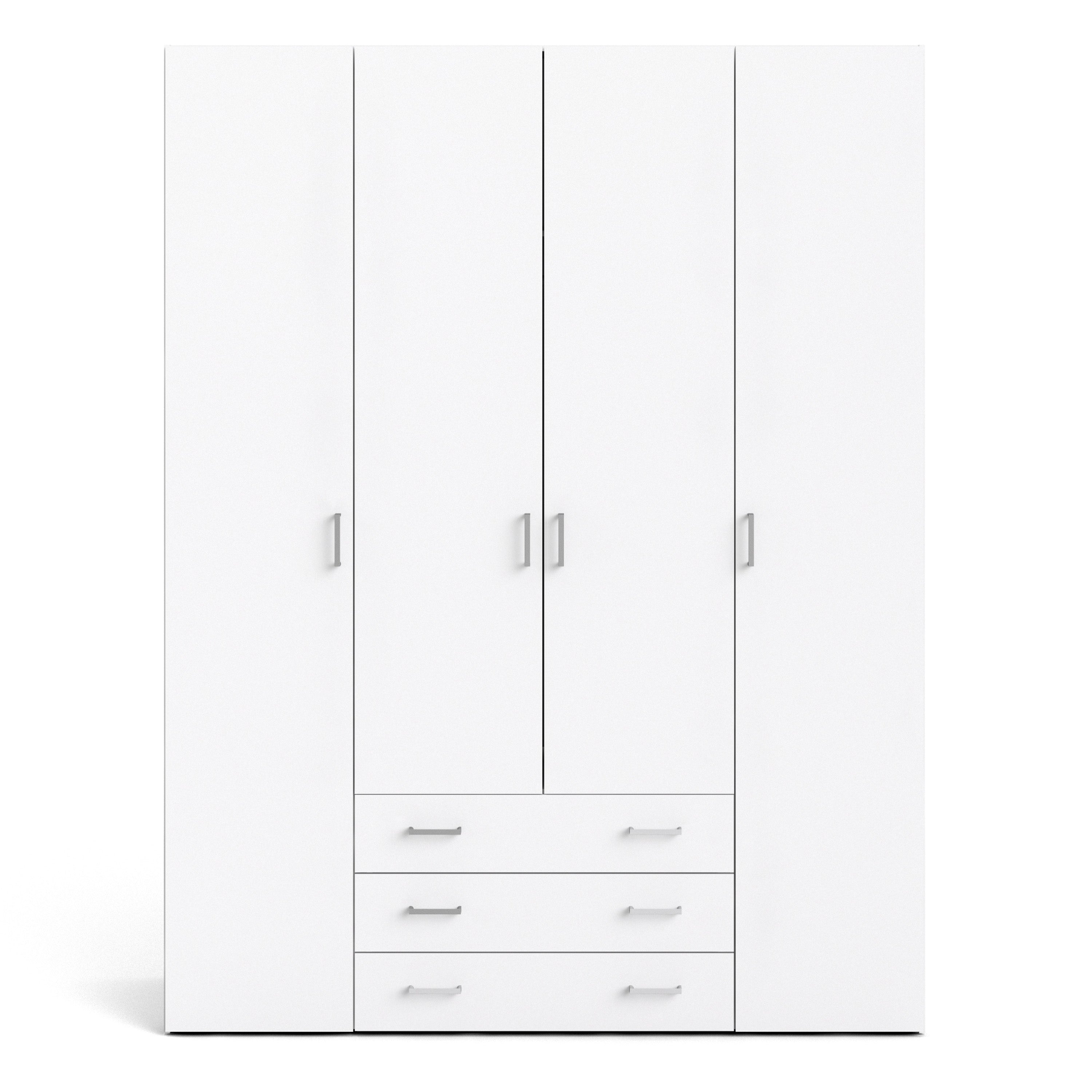 Jupiter Wardrobe 4 Doors 3 Drawers in White 2000