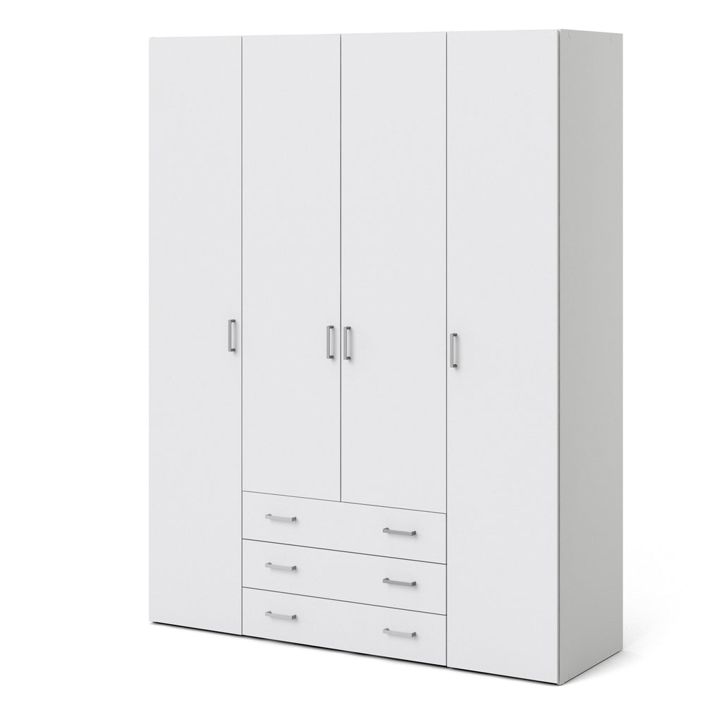 Jupiter Wardrobe 4 Doors 3 Drawers in White 2000