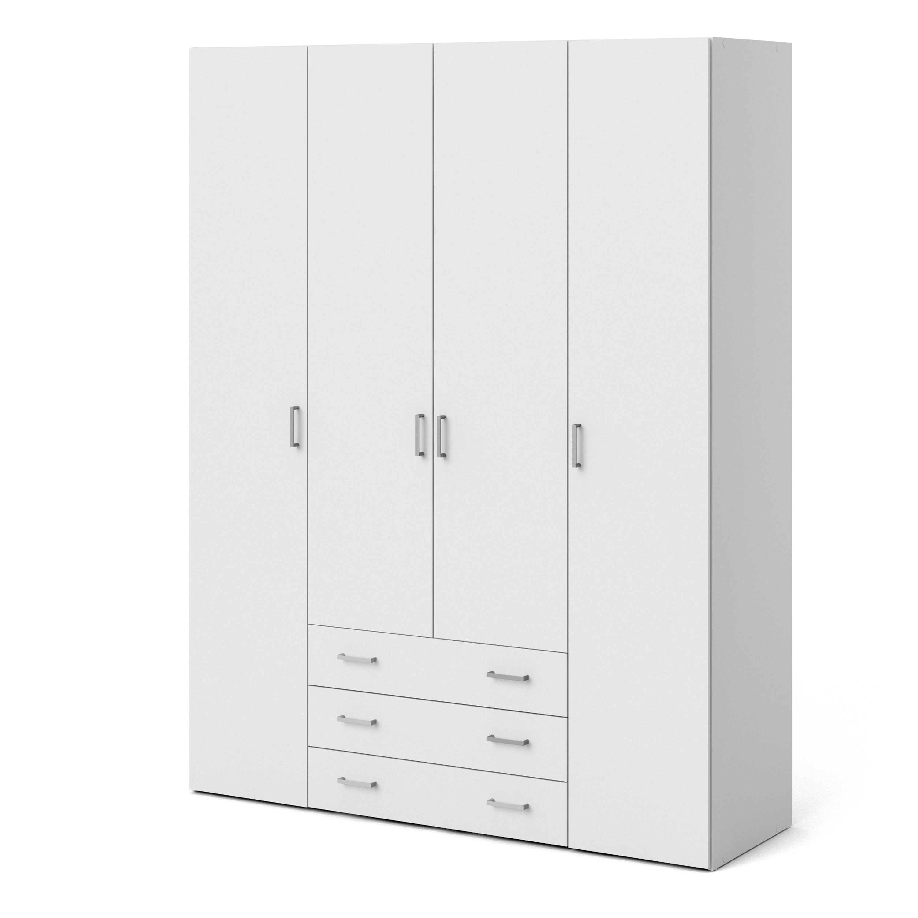 Jupiter Wardrobe 4 Doors 3 Drawers in White 2000