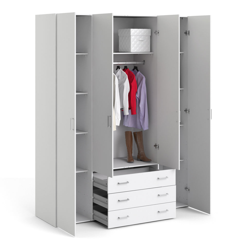 Jupiter Wardrobe 4 Doors 3 Drawers in White 2000