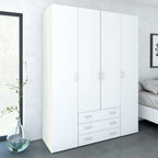 Jupiter Wardrobe 4 Doors 3 Drawers in White 2000