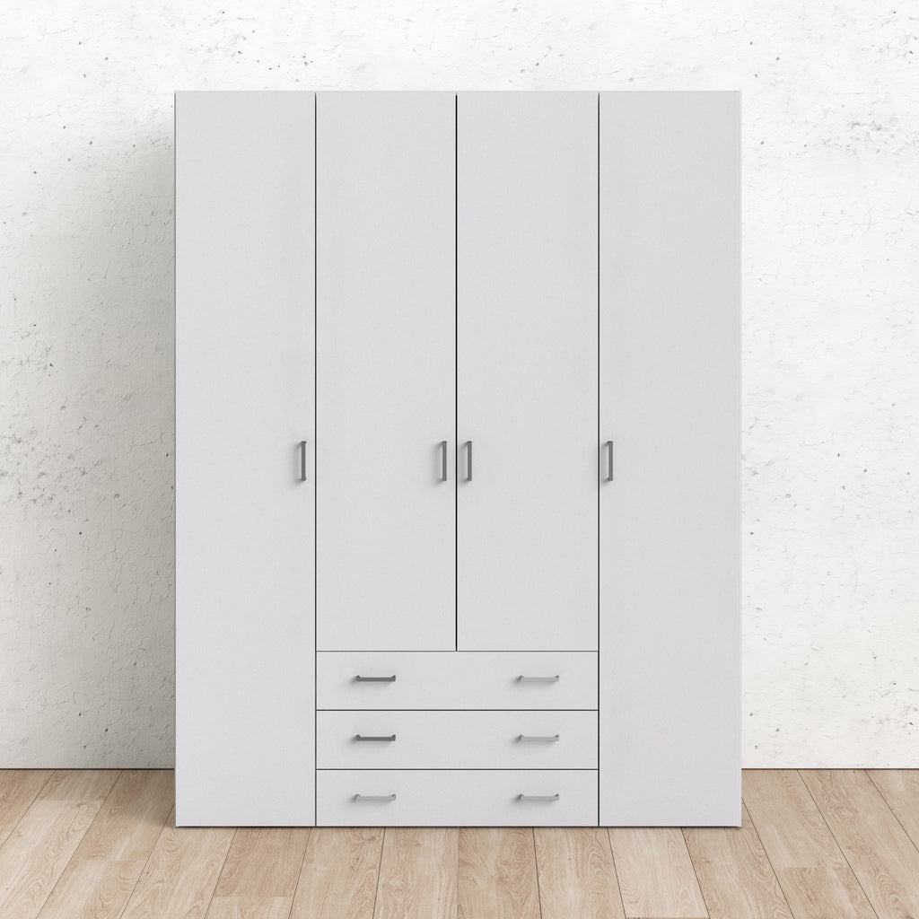 Jupiter Wardrobe 4 Doors 3 Drawers in White 2000