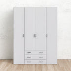 Jupiter Wardrobe 4 Doors 3 Drawers in White 2000