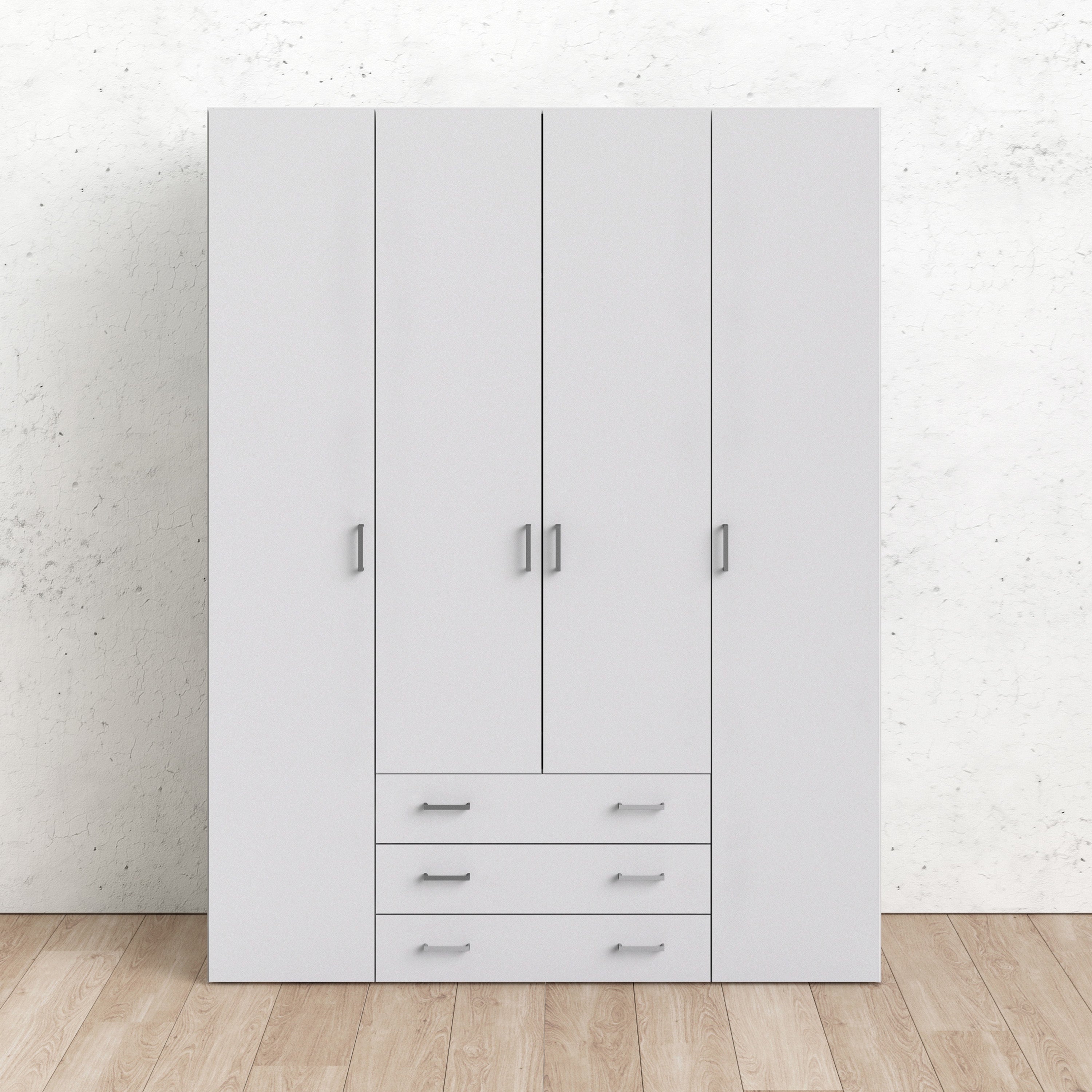 Jupiter Wardrobe 4 Doors 3 Drawers in White 2000