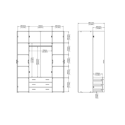 Jupiter Wardrobe 4 Doors 3 Drawers in Oak 2000
