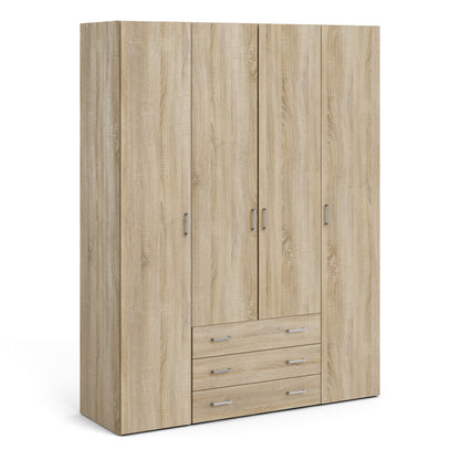 Jupiter Wardrobe 4 Doors 3 Drawers in Oak 2000