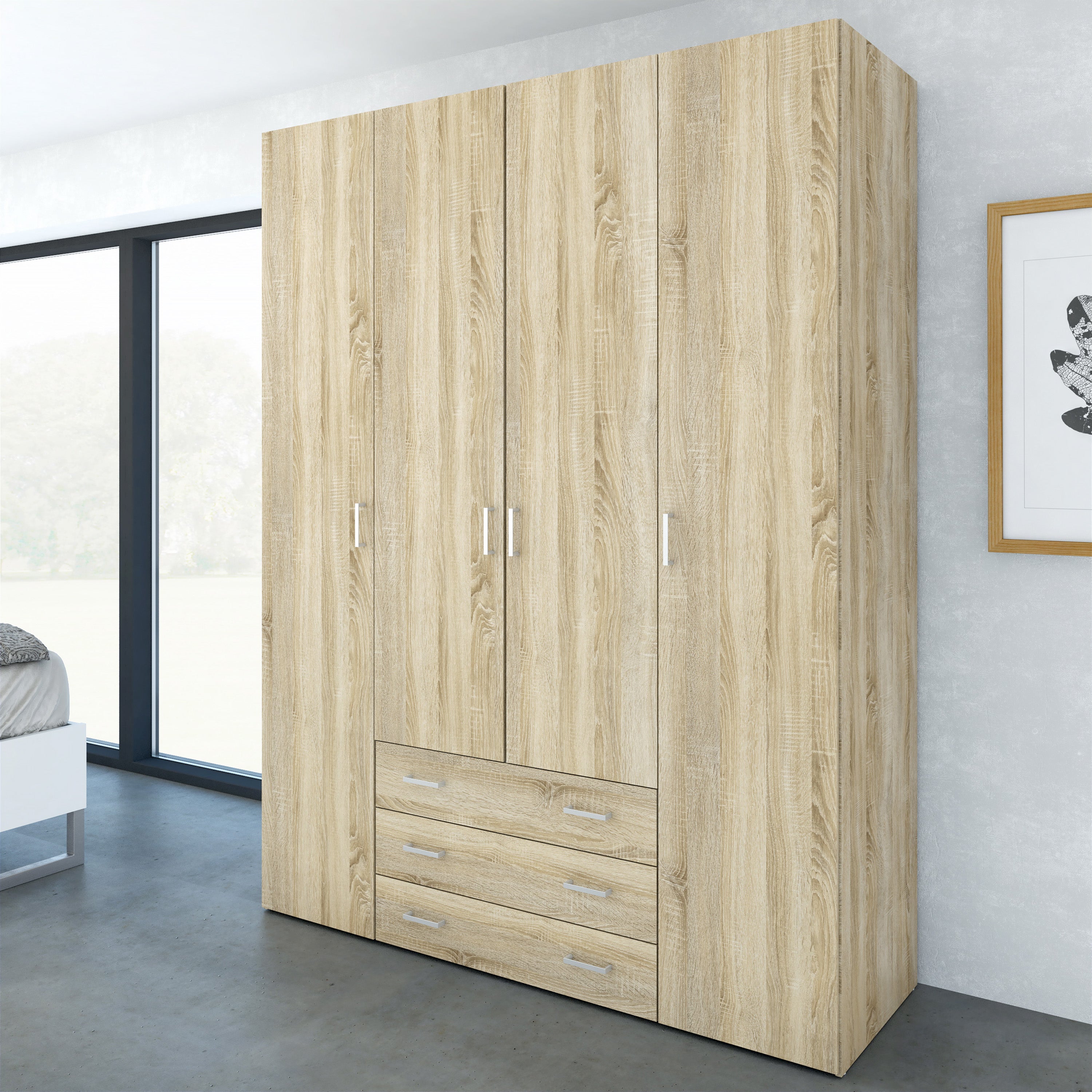 Jupiter Wardrobe 4 Doors 3 Drawers in Oak 2000