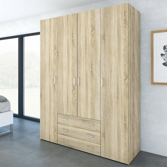 Jupiter Wardrobe 4 Doors 3 Drawers in Oak 2000