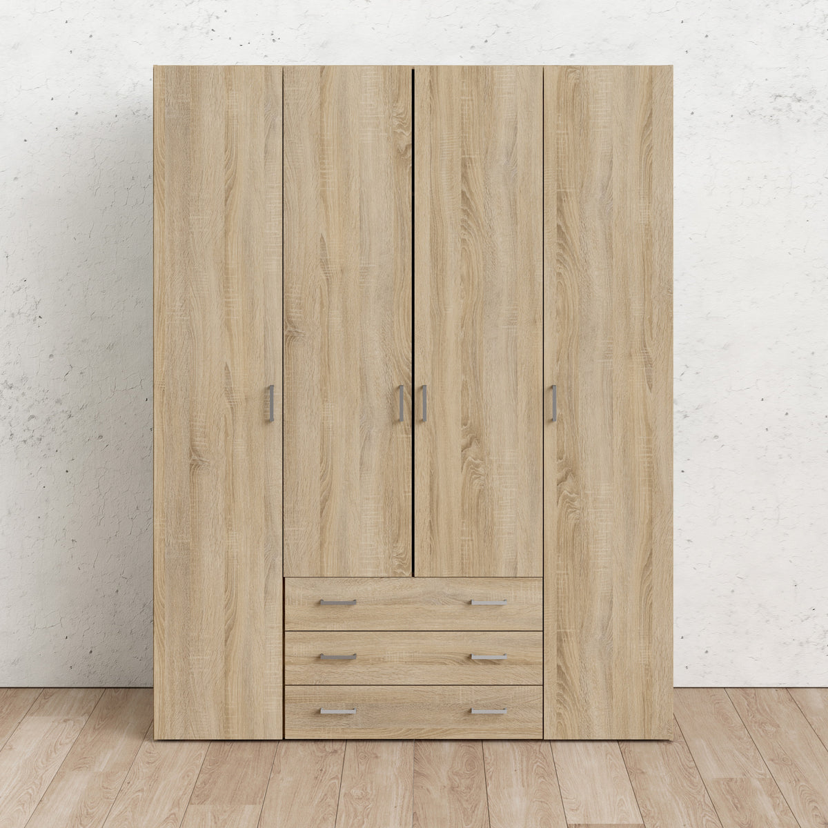 Jupiter Wardrobe 4 Doors 3 Drawers in Oak 2000