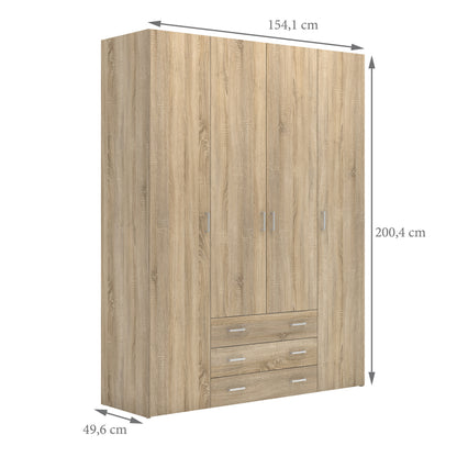 Jupiter Wardrobe 4 Doors 3 Drawers in Oak 2000