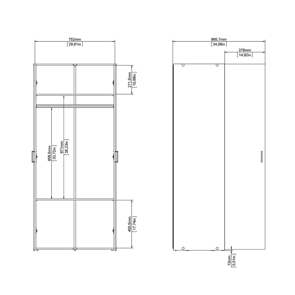 Jupiter Wardrobe 2 Doors White 1750