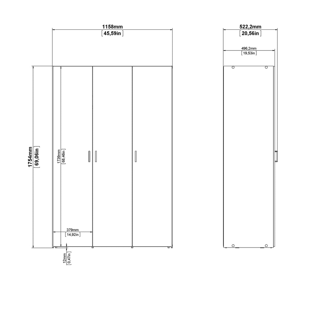 Jupiter Wardrobe 3 Doors White 1750