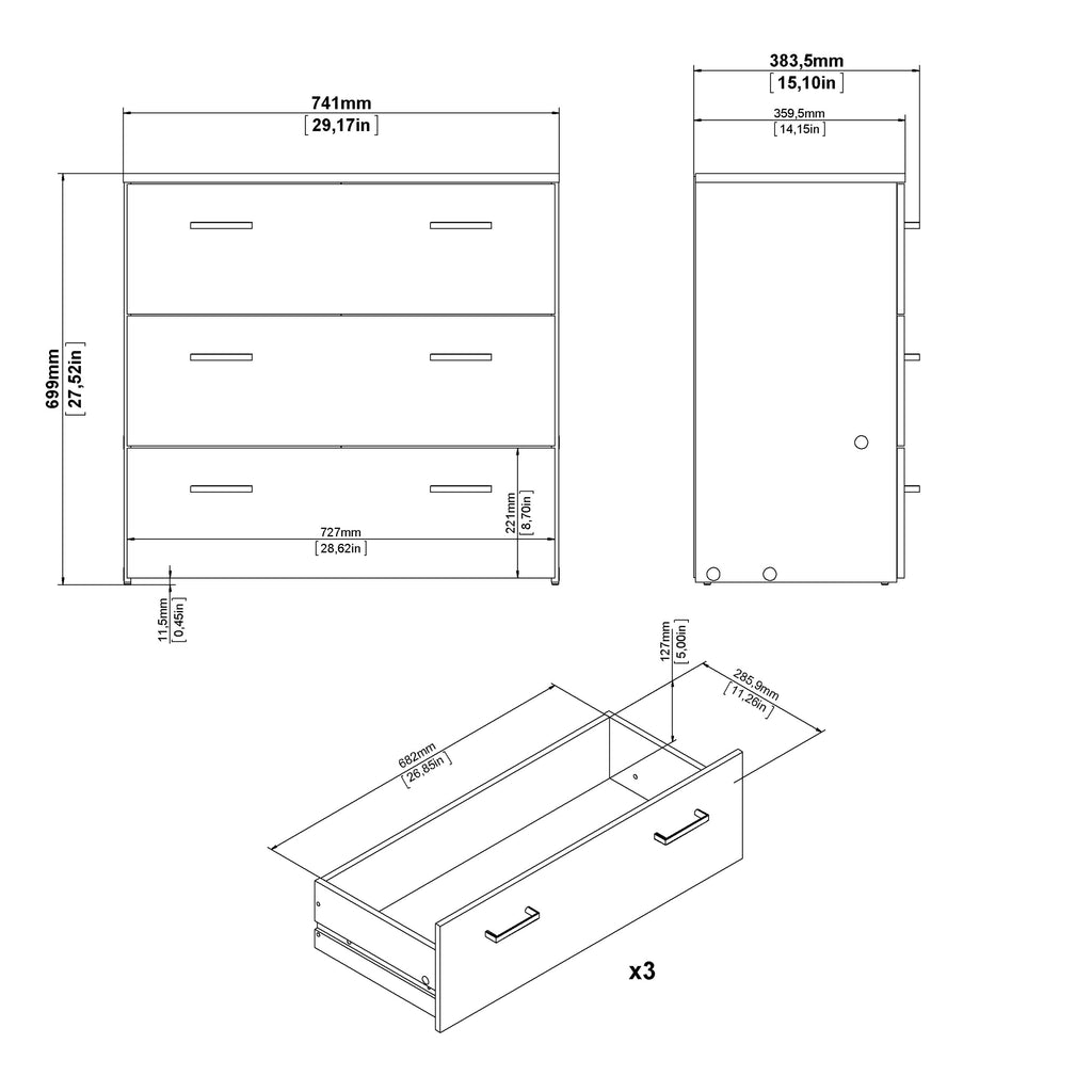 Jupiter Chest of 3 Drawers in White