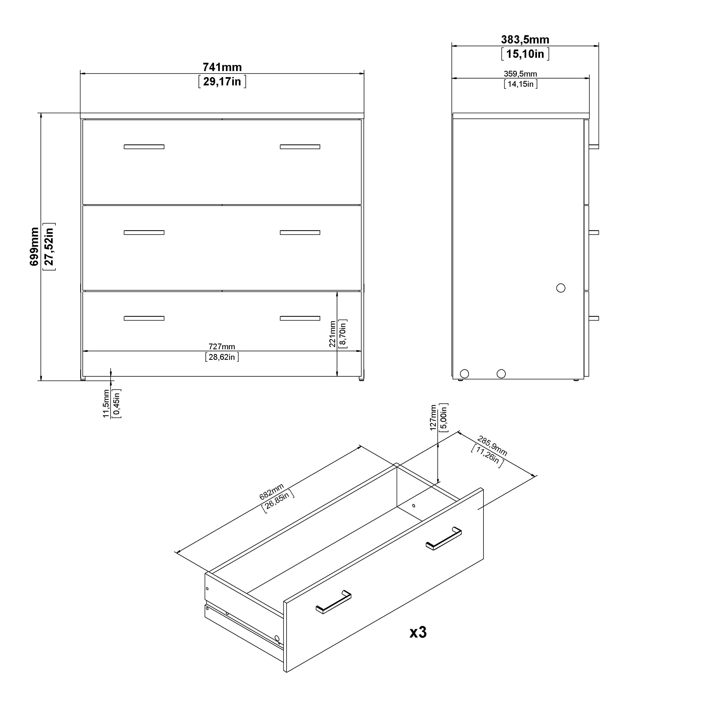 Jupiter Chest of 3 Drawers in White