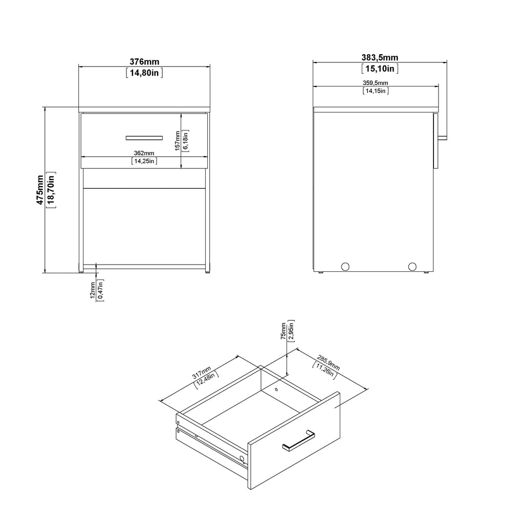 Jupiter Bedside 1 Drawer in White