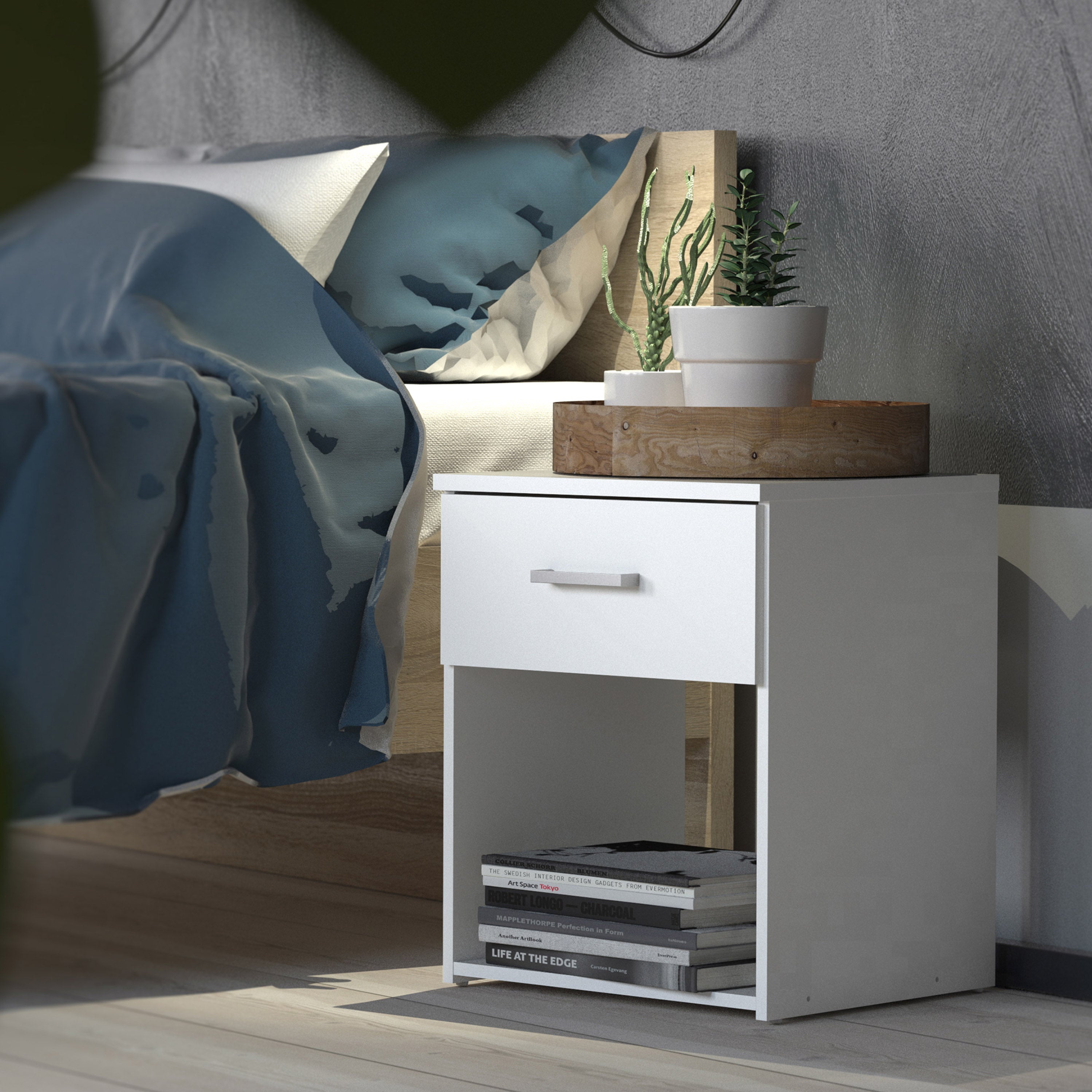 Jupiter Bedside 1 Drawer in White
