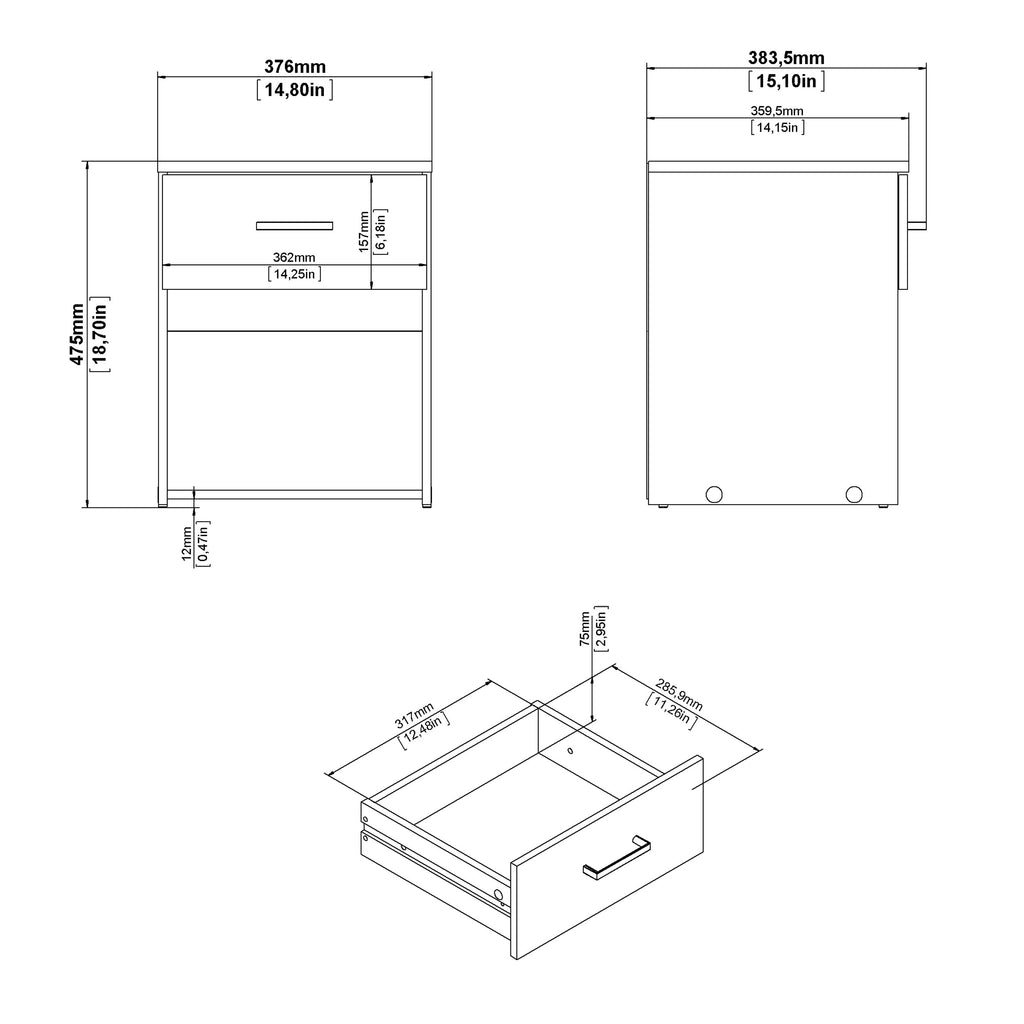 Jupiter Bedside 1 Drawer in Oak
