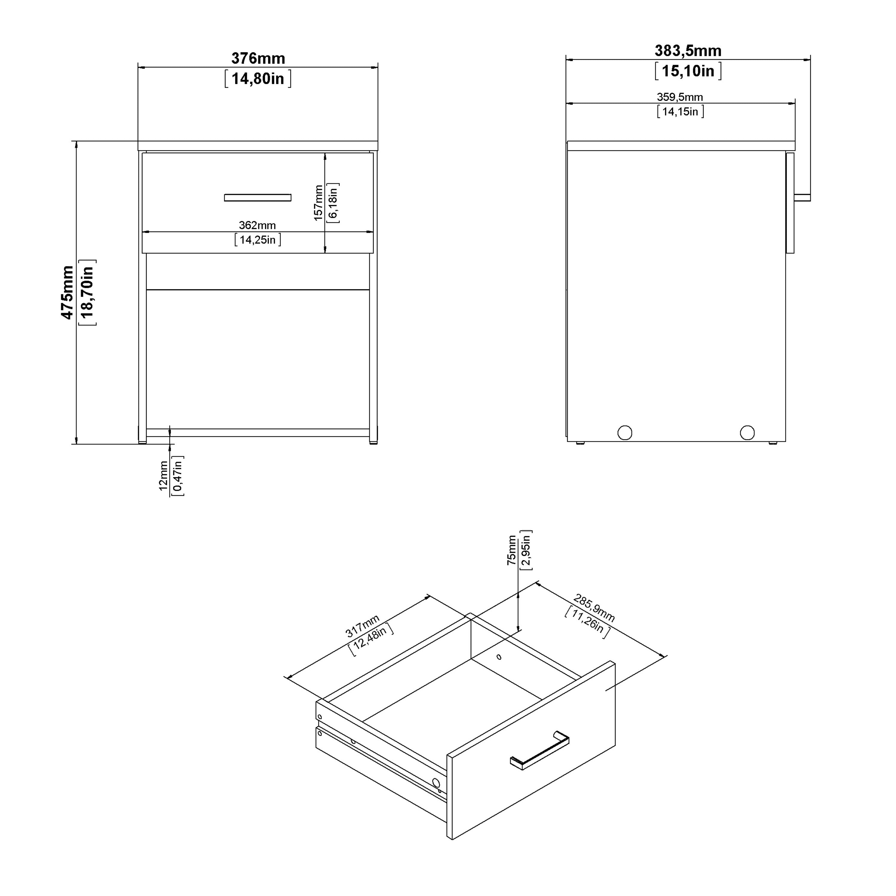 Jupiter Bedside 1 Drawer in Oak