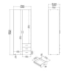 Jupiter Wardrobe 2 Doors 3 Drawers in White 2000