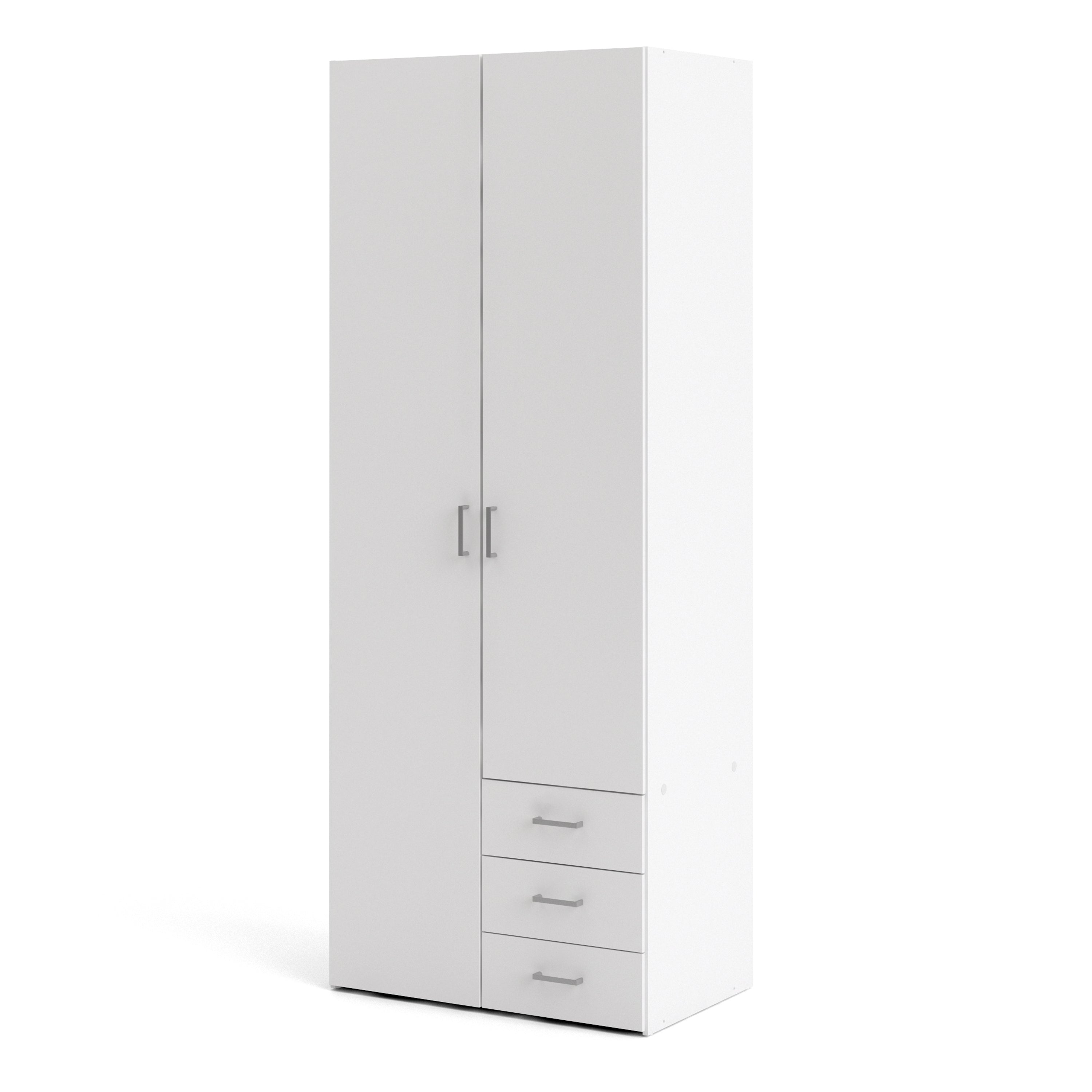 Jupiter Wardrobe 2 Doors 3 Drawers in White 2000