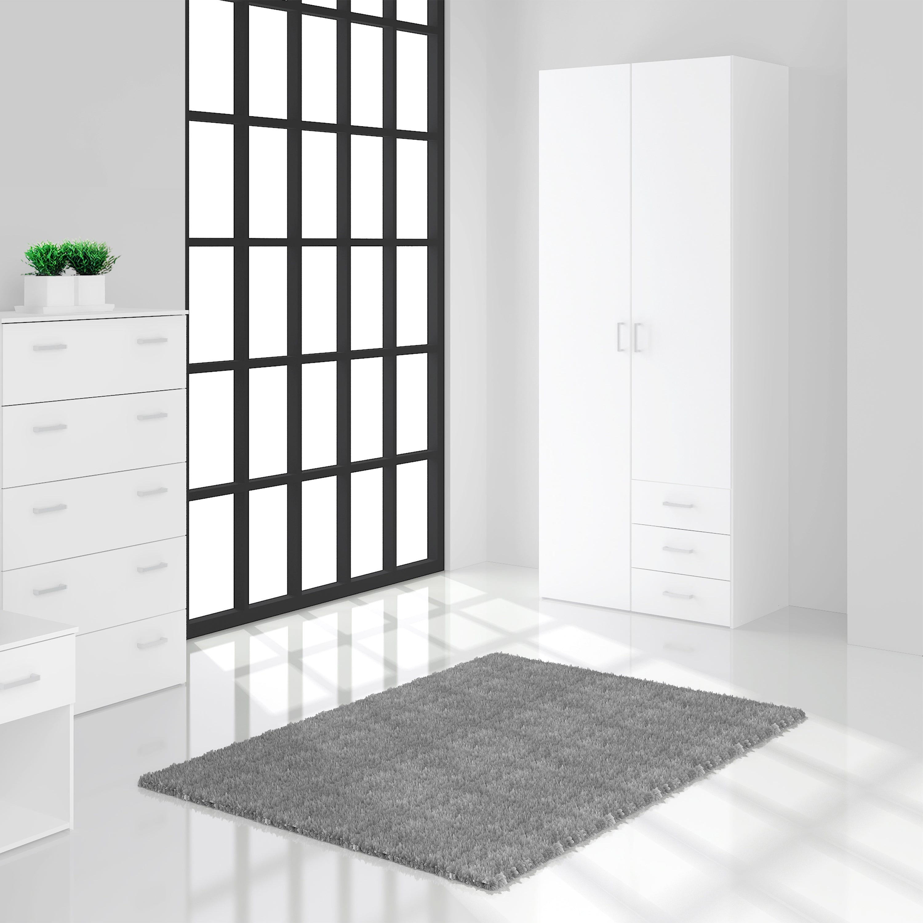 Jupiter Wardrobe 2 Doors 3 Drawers in White 2000