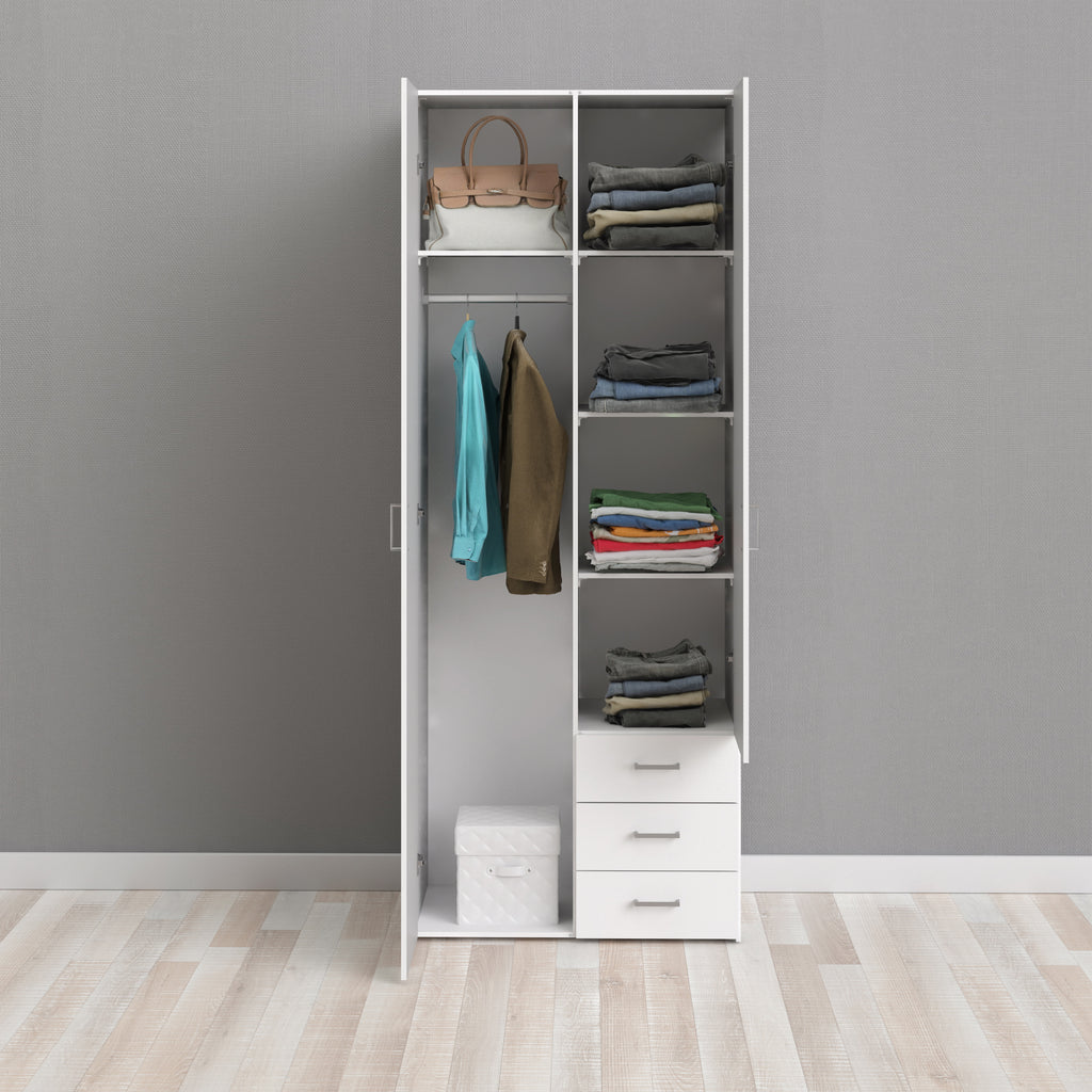 Jupiter Wardrobe 2 Doors 3 Drawers in White 2000