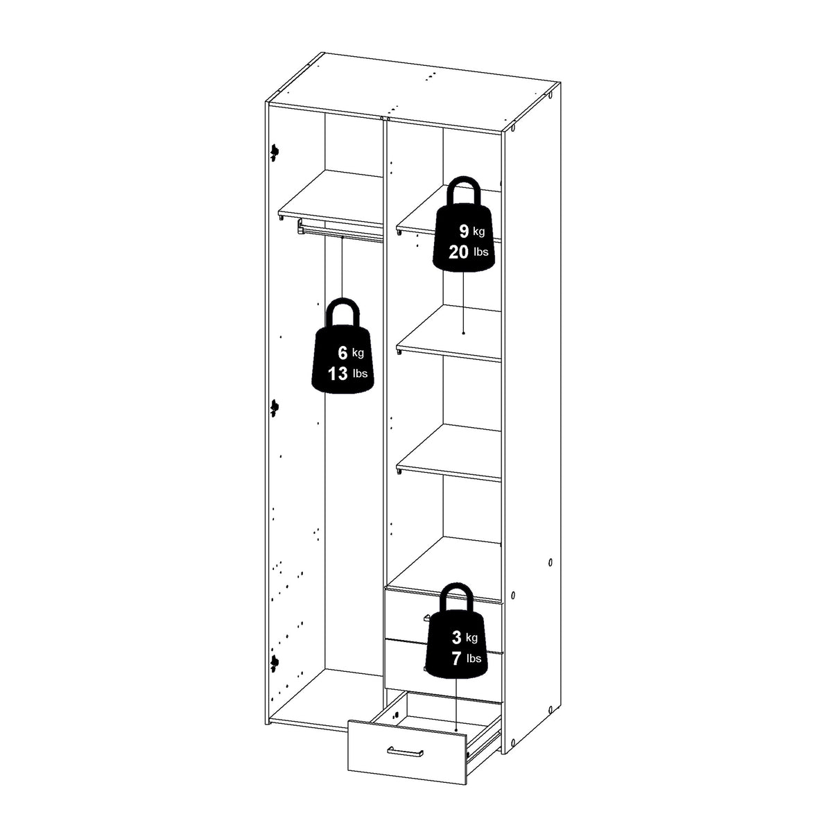 Jupiter Wardrobe 2 Doors 3 Drawers in Oak 2000